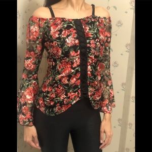 Size small Venus rose pattern bell sleeve off shoulder top